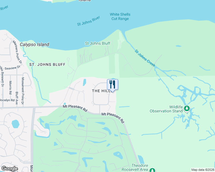 map of restaurants, bars, coffee shops, grocery stores, and more near 12711 Hidden Circle North in Jacksonville