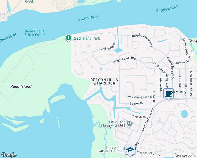 map of restaurants, bars, coffee shops, grocery stores, and more near 4565 Harbour North Court in Jacksonville