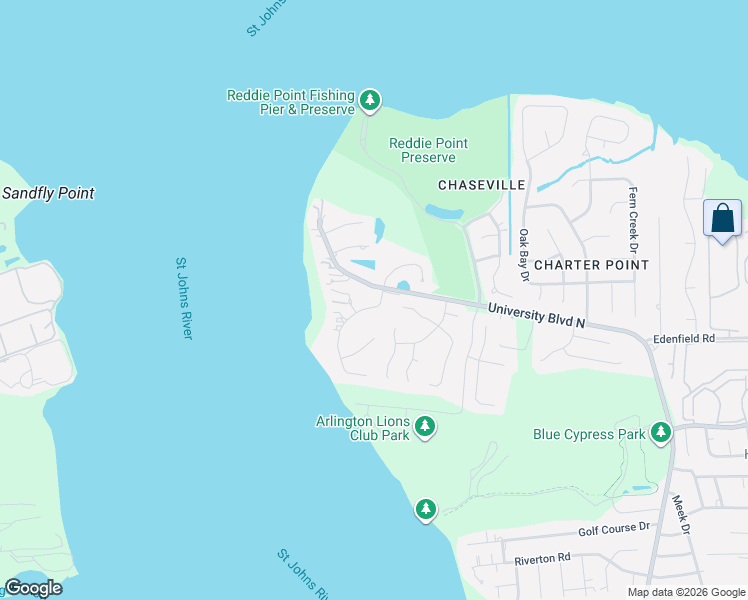 map of restaurants, bars, coffee shops, grocery stores, and more near 4997 Toproyal Lane in Jacksonville