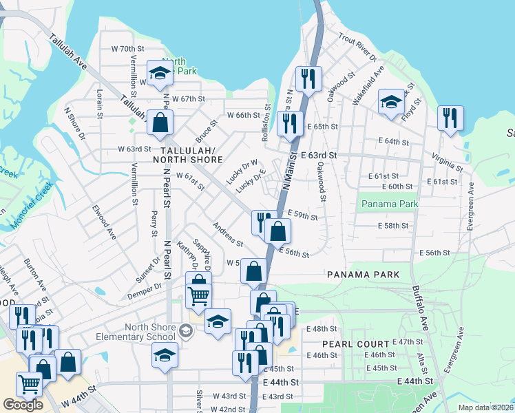map of restaurants, bars, coffee shops, grocery stores, and more near 65 West 58th Street in Jacksonville