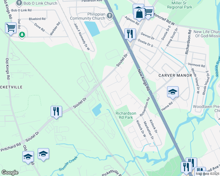 map of restaurants, bars, coffee shops, grocery stores, and more near 5855 Carver Pines Court in Jacksonville