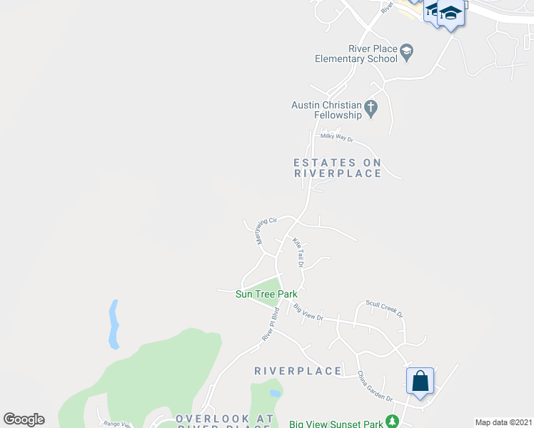 map of restaurants, bars, coffee shops, grocery stores, and more near 5424 Merrywing Circle in Austin