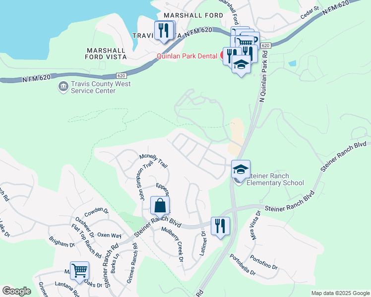 map of restaurants, bars, coffee shops, grocery stores, and more near 4128 Gazley Lane in Austin