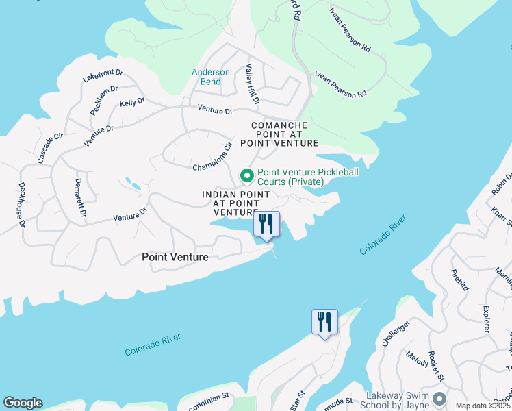 map of restaurants, bars, coffee shops, grocery stores, and more near 269 Venture Boulevard South in Point Venture