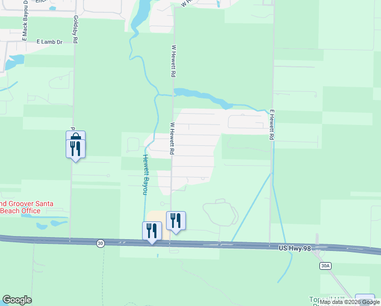 map of restaurants, bars, coffee shops, grocery stores, and more near 93 Lauren Lane in Santa Rosa Beach
