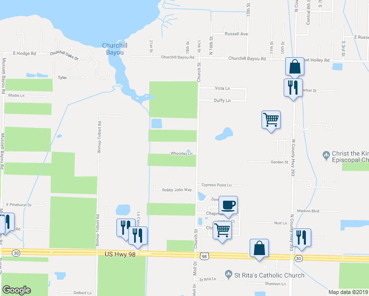 map of restaurants, bars, coffee shops, grocery stores, and more near 529 Church Street in Santa Rosa Beach