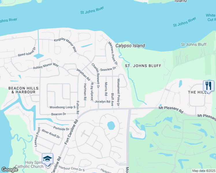 map of restaurants, bars, coffee shops, grocery stores, and more near 4626 Bluff Avenue in Jacksonville