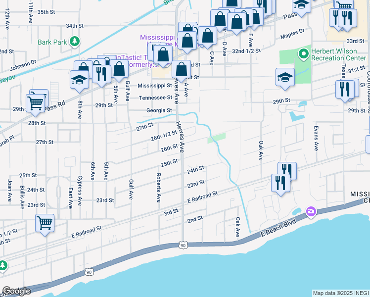 map of restaurants, bars, coffee shops, grocery stores, and more near 523 26th St in Gulfport