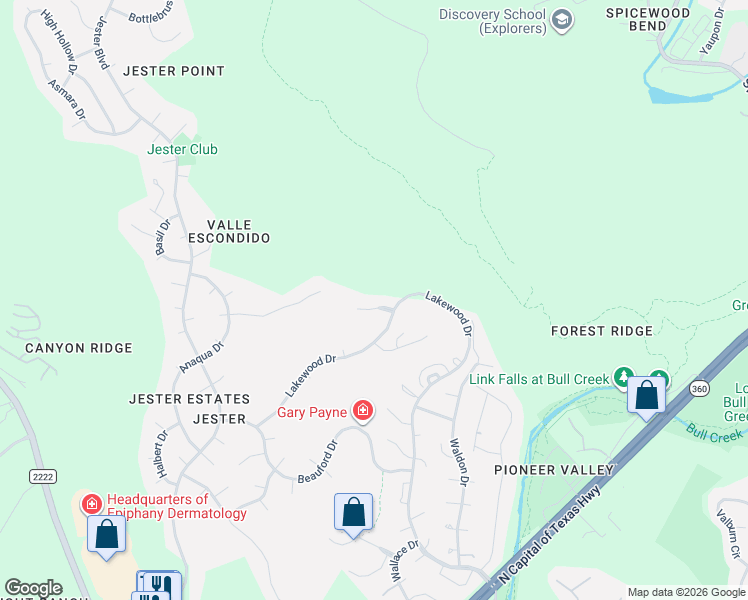 map of restaurants, bars, coffee shops, grocery stores, and more near 6908 Jester Wild Drive in Austin