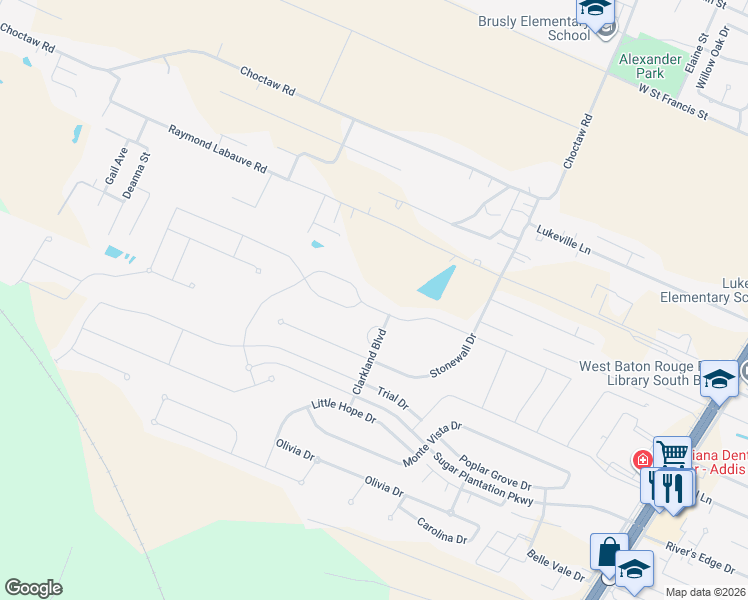 map of restaurants, bars, coffee shops, grocery stores, and more near 4130 Union Drive in Addis