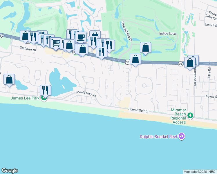 map of restaurants, bars, coffee shops, grocery stores, and more near 4766 Calatrava Court in Destin