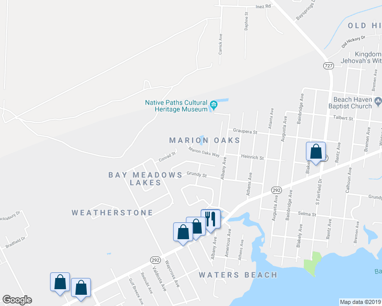 map of restaurants, bars, coffee shops, grocery stores, and more near 3341 Marion Oaks Way in Pensacola