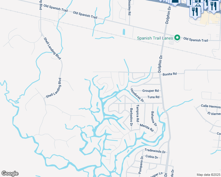 map of restaurants, bars, coffee shops, grocery stores, and more near 3641 Mackeral Drive in Gautier