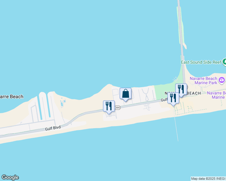 map of restaurants, bars, coffee shops, grocery stores, and more near 1440 Paradise Point Drive in Navarre