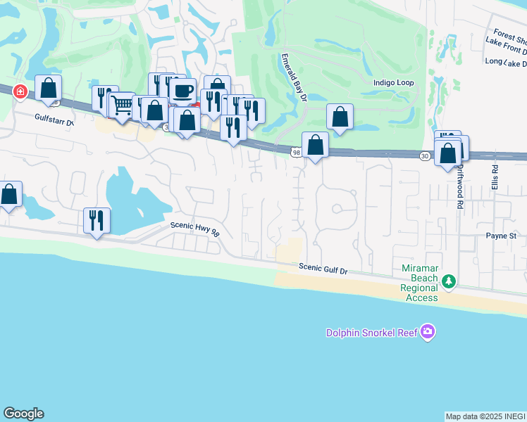 map of restaurants, bars, coffee shops, grocery stores, and more near 3695 Scenic Highway 98 in Destin