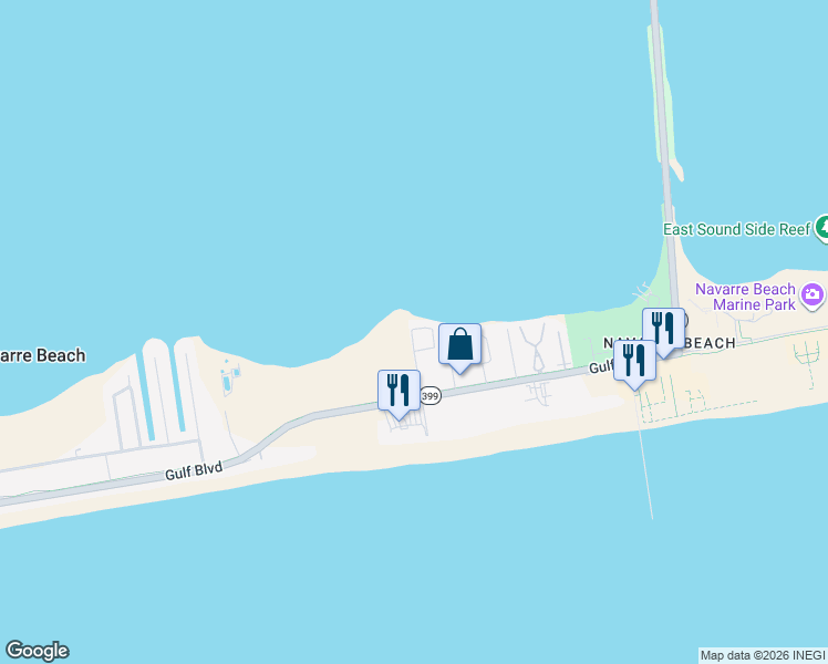 map of restaurants, bars, coffee shops, grocery stores, and more near 1440 Paradise Point Drive in Navarre