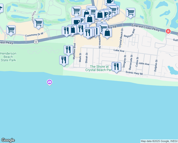 map of restaurants, bars, coffee shops, grocery stores, and more near 2850 Scenic Highway 98 in Destin