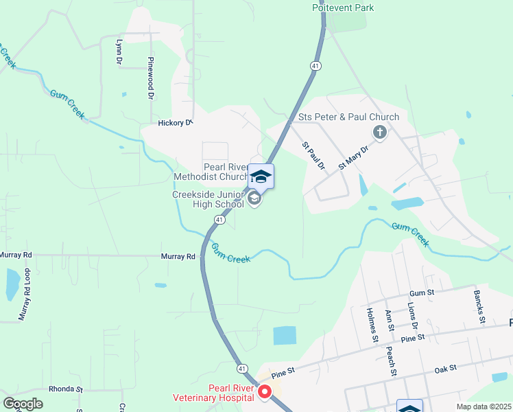 map of restaurants, bars, coffee shops, grocery stores, and more near 65434 Louisiana 41 in Pearl River