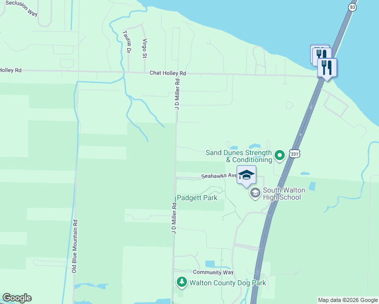 map of restaurants, bars, coffee shops, grocery stores, and more near 65 Crossing Lane in Santa Rosa Beach