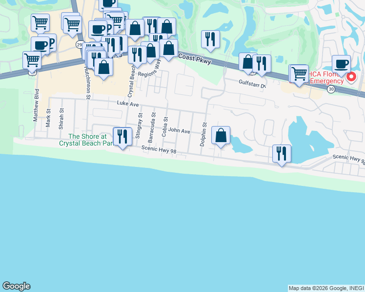 map of restaurants, bars, coffee shops, grocery stores, and more near in Destin