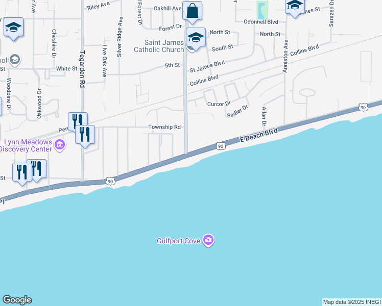 map of restaurants, bars, coffee shops, grocery stores, and more near 1238 East Beach Boulevard in Biloxi