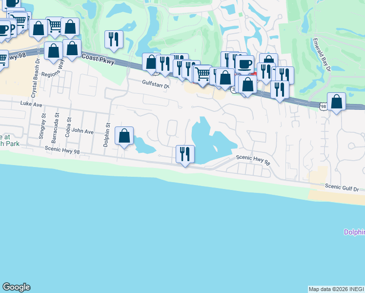 map of restaurants, bars, coffee shops, grocery stores, and more near 53 Vista Bluffs in Destin