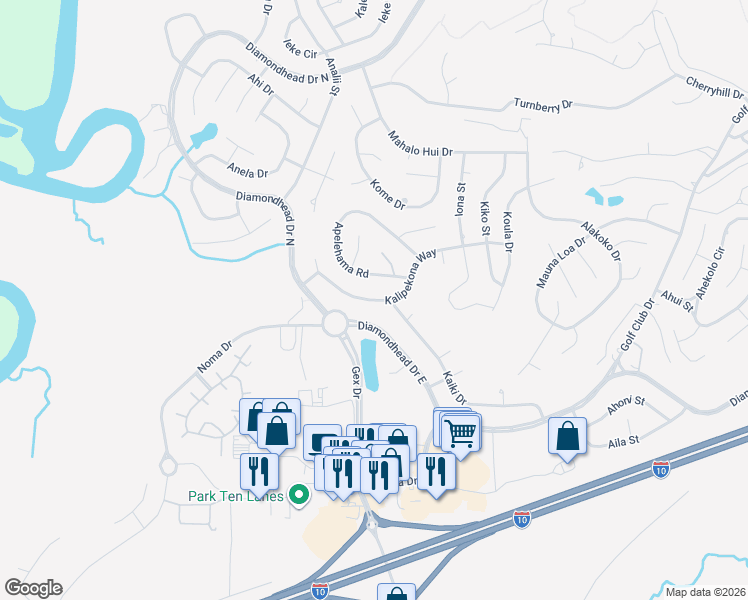 map of restaurants, bars, coffee shops, grocery stores, and more near 6375 Kalipekona Way in Diamondhead