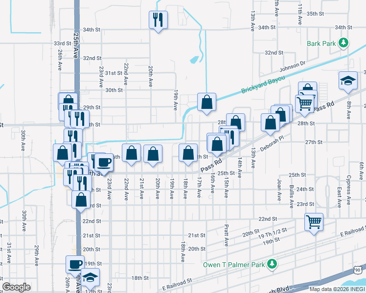 map of restaurants, bars, coffee shops, grocery stores, and more near 2616 18th Ave in Gulfport