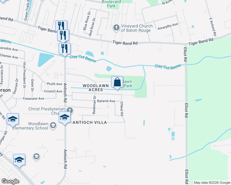 map of restaurants, bars, coffee shops, grocery stores, and more near 16603 Morel Avenue in Baton Rouge