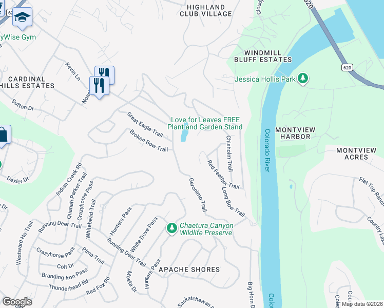 map of restaurants, bars, coffee shops, grocery stores, and more near 14318 Red Feather Trail in Austin