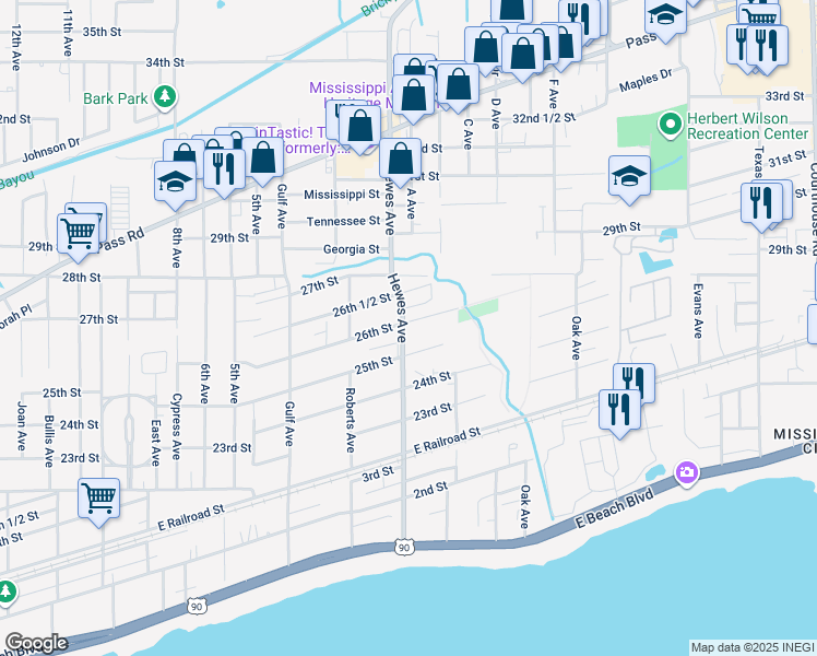 map of restaurants, bars, coffee shops, grocery stores, and more near 523 26th St in Gulfport