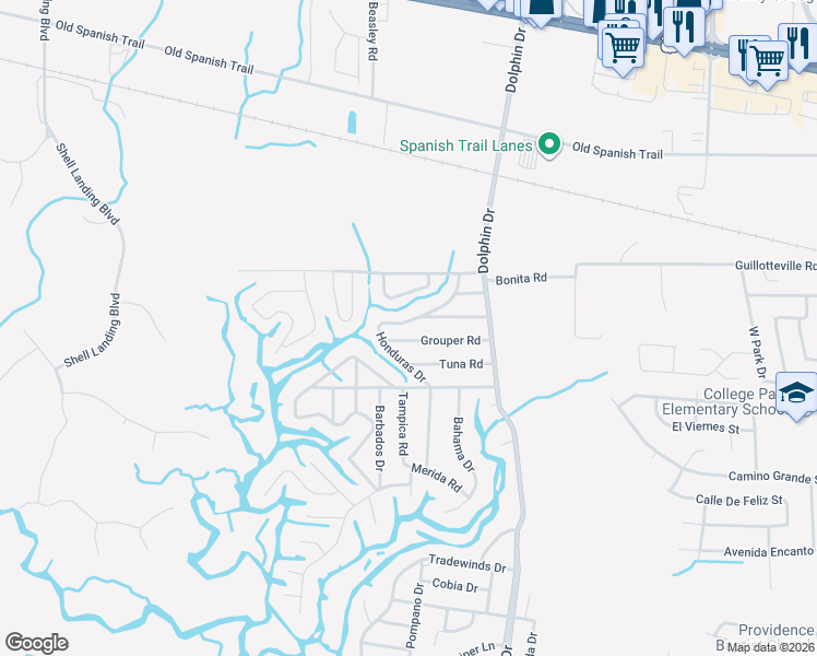 map of restaurants, bars, coffee shops, grocery stores, and more near 2846 Honduras Drive in Gautier