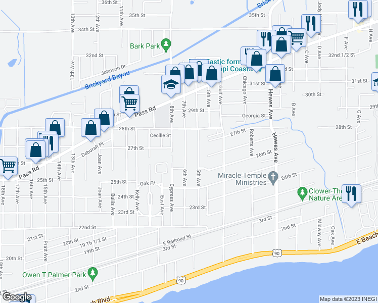 map of restaurants, bars, coffee shops, grocery stores, and more near 2632 6th Avenue in Gulfport