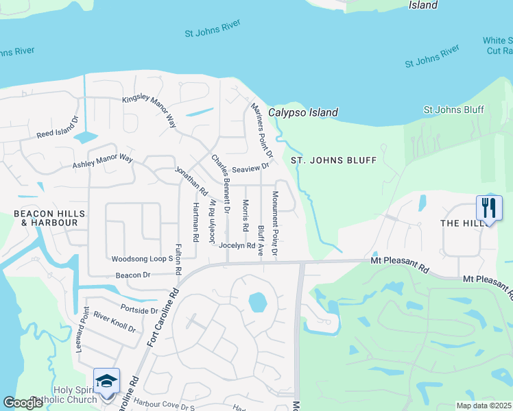 map of restaurants, bars, coffee shops, grocery stores, and more near 4626 Bluff Avenue in Jacksonville