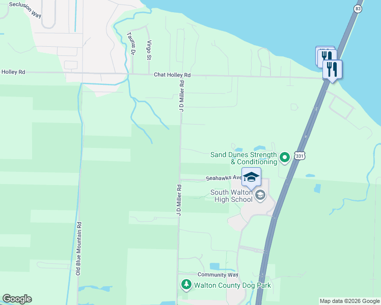 map of restaurants, bars, coffee shops, grocery stores, and more near 65 Crossing Lane in Santa Rosa Beach
