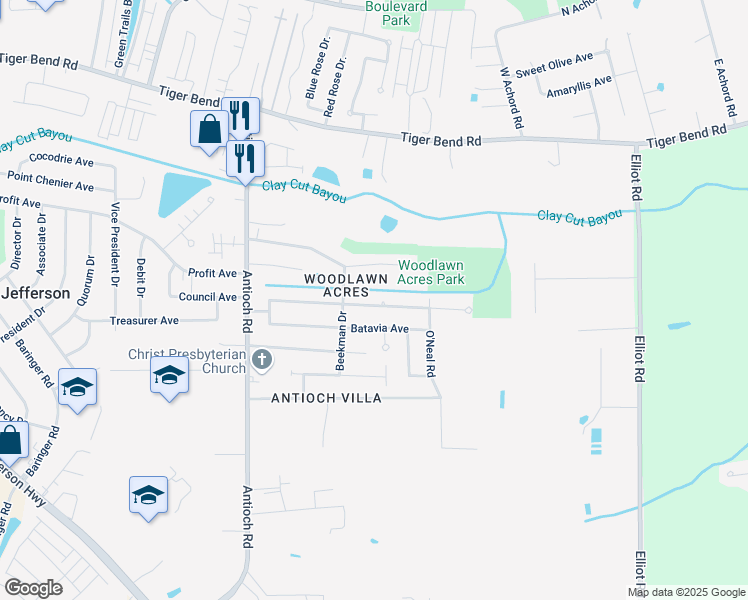 map of restaurants, bars, coffee shops, grocery stores, and more near 16419 Morel Avenue in Baton Rouge