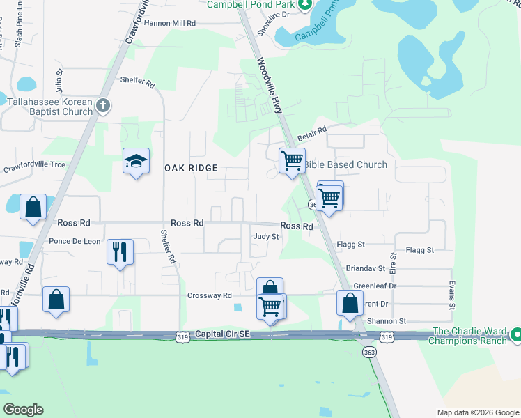 map of restaurants, bars, coffee shops, grocery stores, and more near 4117 Kreisch Way in Tallahassee
