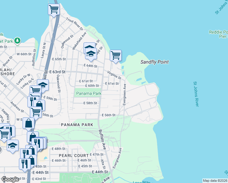map of restaurants, bars, coffee shops, grocery stores, and more near 834 East 60th Street in Jacksonville