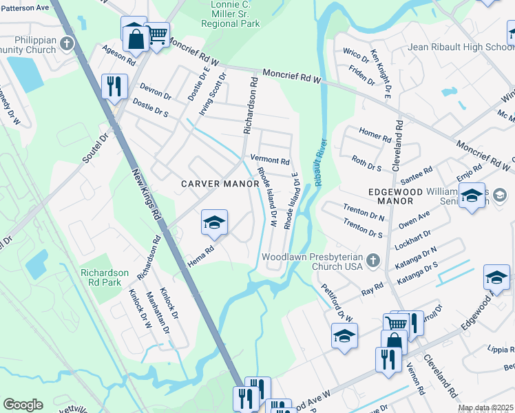 map of restaurants, bars, coffee shops, grocery stores, and more near 6915 West Virginia Avenue in Jacksonville