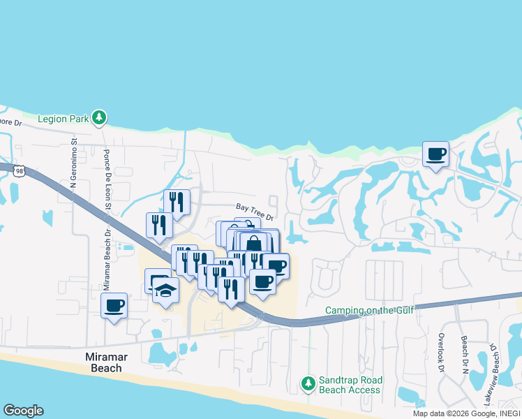 map of restaurants, bars, coffee shops, grocery stores, and more near 231 Bay Tree Drive in Destin