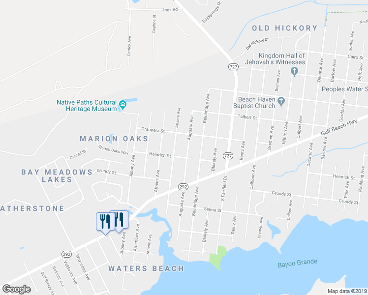 map of restaurants, bars, coffee shops, grocery stores, and more near 1711 Augusta Avenue in Pensacola