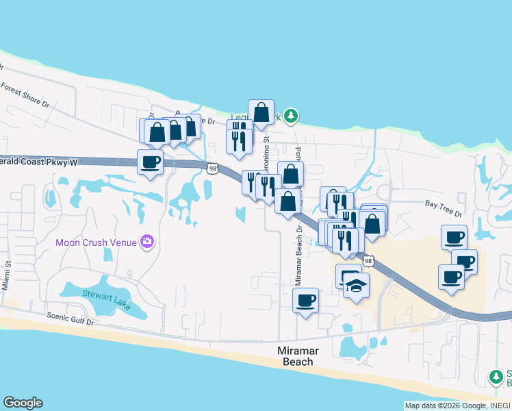 map of restaurants, bars, coffee shops, grocery stores, and more near 11275 U.S. 98 in Destin