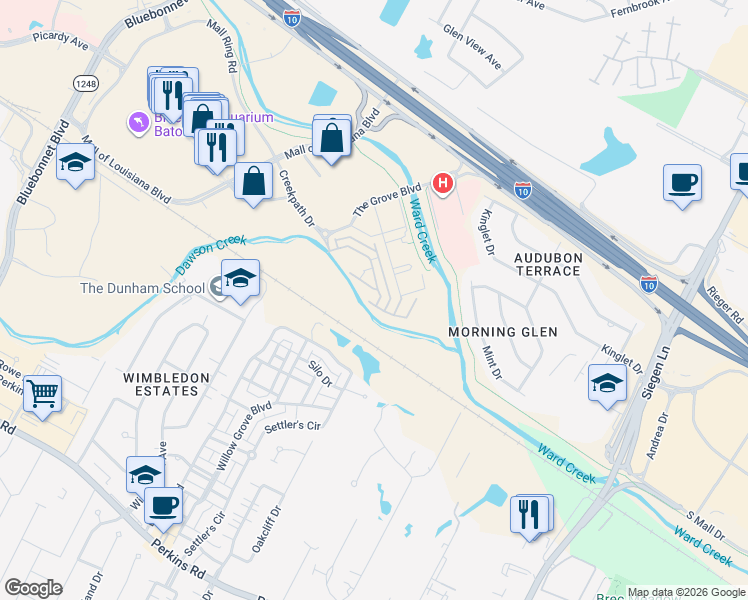 map of restaurants, bars, coffee shops, grocery stores, and more near 9714 Mint Dr in Baton Rouge