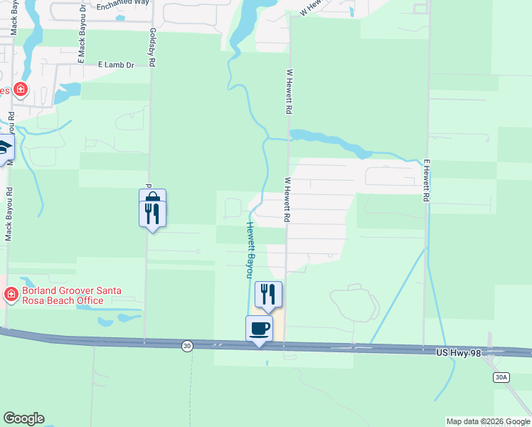 map of restaurants, bars, coffee shops, grocery stores, and more near 98 Stonegate Drive in Santa Rosa Beach
