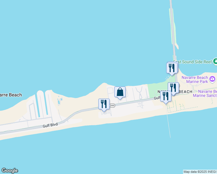 map of restaurants, bars, coffee shops, grocery stores, and more near 1440 Paradise Point Drive in Navarre