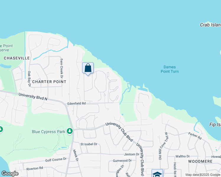 map of restaurants, bars, coffee shops, grocery stores, and more near 5885 Edenfield Road in Jacksonville