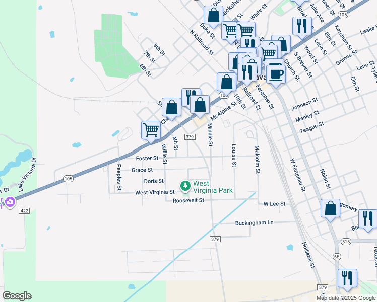 map of restaurants, bars, coffee shops, grocery stores, and more near 219 Ella Street in Navasota