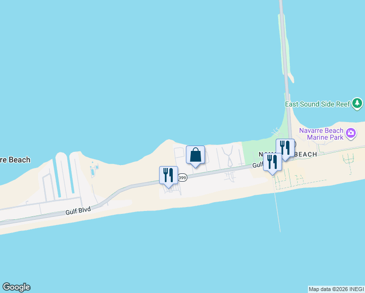 map of restaurants, bars, coffee shops, grocery stores, and more near 1440 Paradise Point Drive in Navarre