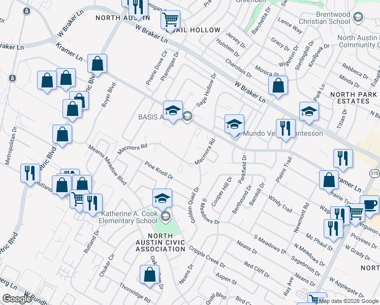map of restaurants, bars, coffee shops, grocery stores, and more near in Austin