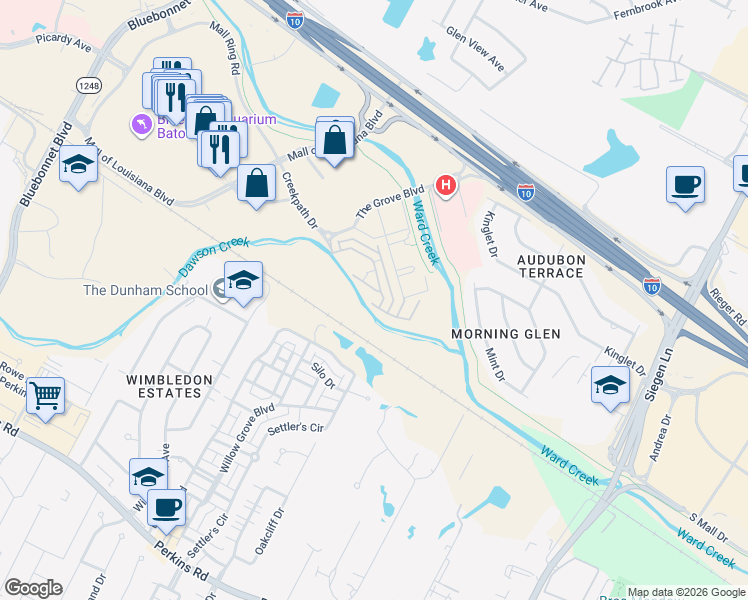 map of restaurants, bars, coffee shops, grocery stores, and more near 7177 Lane's End in Baton Rouge